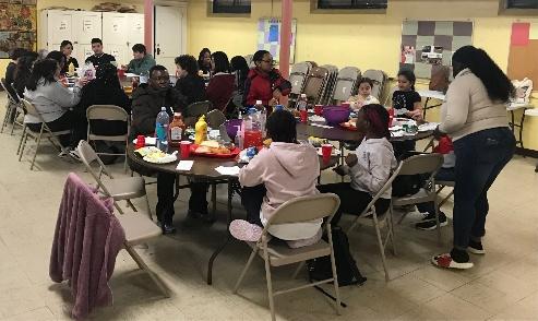 People gathered at tables