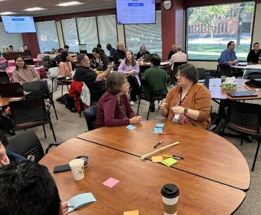 People gathered at tables