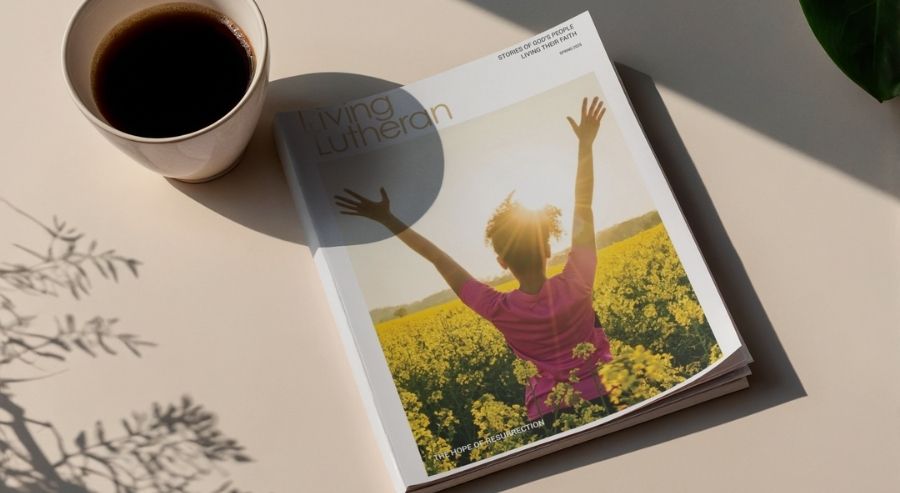 Living Lutheran Magazine on coffee table