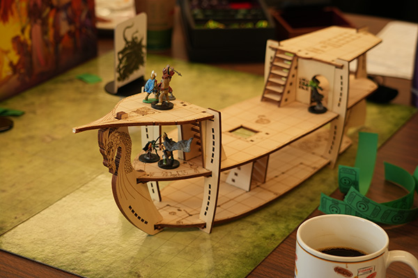 dnd map, ship and miniatures