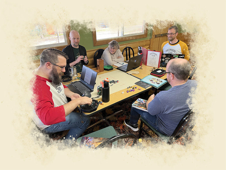 A group playing at the gaming table